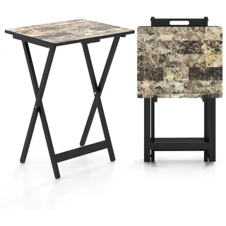 COSTWAY 4er Set Gartentisch klappbar, wetterfester Bistrotisch Outdoor aus Holz, Klapptisch mit Tragegriff, Balkontisch industriell 48x40x67cm - Schwarz