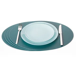 Nikalaz Oval Platzsets aus Recyceltem Leder, 4 Stück Tischsets, Tisch-Matten, Platzdeckchen 45.7 x 33 cm (Petroleumgrün)