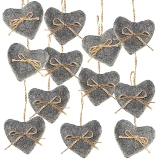 Filzanhänger Herzen, 12 Stück: Weihnachtsanhänger Herz, Anhänger Filz, Geschenkanhänger Weihnachten, Stoffanhänger Deko Geschenke, Christbaum & Zweige, Baumschmuck Klein, Grau, 5,5 cm