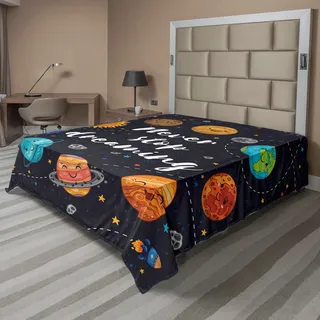 ABAKUHAUS Sprichwort Bettlaken, Weltraum Planeten Stern Cluster Sonnensystem Mond Und Kometen Sonne Kosmos Illustration, weiches bequemes oberes Bettlaken für ein dekoratives Bett 1 Stück 275 cm x 260 cm, Mehrfarbig