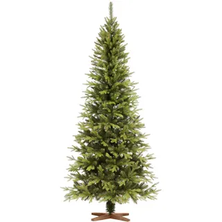 FAIRYTREES Weihnachtsbaum künstlich 220cm Nordmanntanne Bleistift Premium | Tannenbaum Holzständer | Made in EU | Christbaum künstlich mit Naturgetreue Spritzguss Elemente