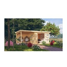 Karibu Gartenhaus Sölve 6 Naturbelassen 302 x 306 cm mit Anbaudach und Rückwand
