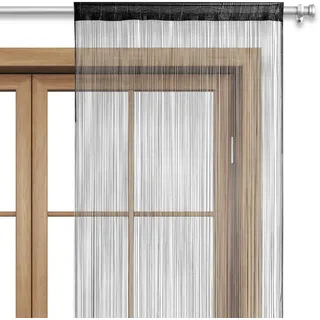 wometo Fadenvorhang Türvorhang Fäden 90x245 cm schwarz - Stangendurchzug oekoTex kürzbar waschbar Uni einfarbig in vielen bunten Farben