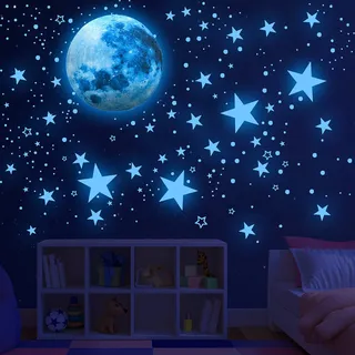 512 Stück Leuchtende für Kinderzimmer, Leuchtsterne Selbstklebend, Mond und Sterne Wandsticker Mädchen Jungen Aufkleber für Kinder Kindergarten Schlafzimmer Wohnzimmer Sternenhimmel Babyzimmer