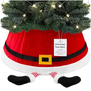 DECO EXPRESS Weihnachtsbaumständer Abdeckung, 42x24cm Weihnachtsbaum Rock, Stilvoll Weihnachtsdeko Innen In Weihnachtsmann Frohe Weihnachten Design (Rot Santa, Höhe 42 cm/Basis 56 cm)