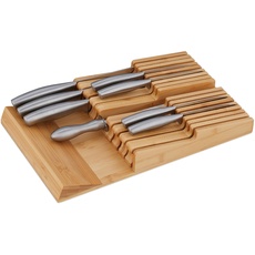 Bild Messerhalter Schublade, für 9 Messer & Wetzstahl, Bambus Messerblock liegend, HxBxT: 5,5 x 13 x 40 cm, natur
