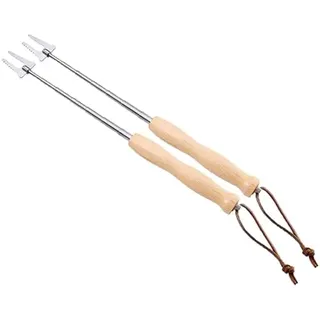 Grillspieße Edelstahl Holzgriff Lang Lagerfeuer Teleskop Ausziehbar Grillgabel Grillzubehör Schaschlikspieße Fleischgabel, Wird Zum Grillen, Lagerfeuer Und Camping, Für Hot Dogs (Menge: 2)