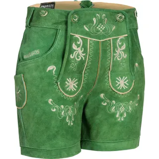 PAULGOS Damen Trachten Lederhose + Träger, Echtes Leder, Kurz in 8 Farben Gr. 34-50 M3 - Grün