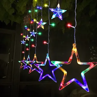 SALCAR 2m x 1m LED Lichtervorhang Fenster Weihnachten, 12er Sterne Lichterkette Innen Außen, Fensterbeleuchtung Hängend mit 8 Modi und Memory-Funktion, Bunt