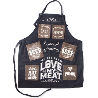 Boxer Gifts Mens Love My Meat Kochschürze fürs Grillen, robust, Starke Taschen, für Geburtstag, Weihnachten oder Vatertag, mit toller Geschenktasche aus Segeltuch, Schwarz, Einheitsgröße...,