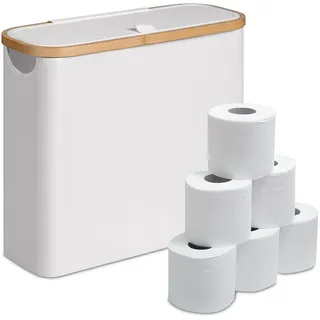 Relaxdays Toilettenpapier Aufbewahrung, 12 Rollen, HBT: 38 x 43 x 17 cm, Stoff, Bambus, Klopapier Korb, Vorrat, Farbwahl
