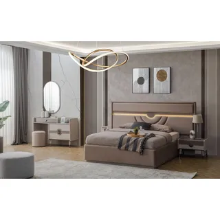 Garnitur Doppelbett Bett Nachttische Beige 6tlg Schminktisch Moderne - Beige