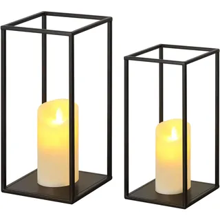 Eufrozy Modern Farmhouse Lantern Decor, Black Metal Candle Lanterns Decorative Indoor Set of 2, Rustic Candle Holder Decoration for Living Room/Home/Outdoor/Table/Fireplace/Mantle/Wedding/Porch
