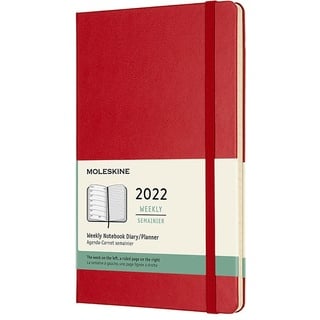 Moleskine 12 Monate Tagesplaner 2022, Tageskalender 2022, fester Einband und elasticher Verschluss, Format Groβ 13 x 21 cm, Farbe Scharlachrot, 400 Seiten