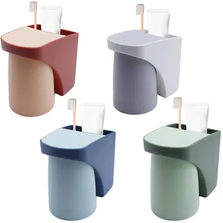 Zahnbürstenbecherhalter Kein Bohren Erforderlich 4 Stück Zahnputzbecher Kinder Zahnbürstenhalter Wand mit Magnetischem Becher Toothbrush Holder für Familie
