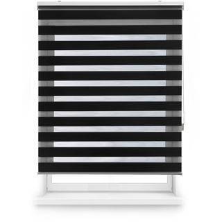 Blindecor Lira doppelrollo - duo rollo tag und nacht Schwarz - 160 x 180 cm (Breite x Länge) | Stoffgröße 157 x 175 cm | Fensterrollo zebra