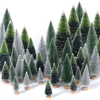 30 Stück Mini-Weihnachtsbäume, künstlicher Weihnachtsbaum, Flaschenbürste, Bäume mit Holzsockel, für Weihnachtsdekoration, Weihnachtsfeier, Zuhause, Tischdekoration, dunkelgrün + silberfarben