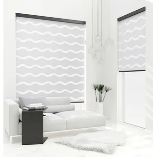 PREMIUM DOPPELROLLO WELLE HELLGRAU mit Alu Kassette (100x150 cm, Kassettenfarbe: silber matt) - Weiß