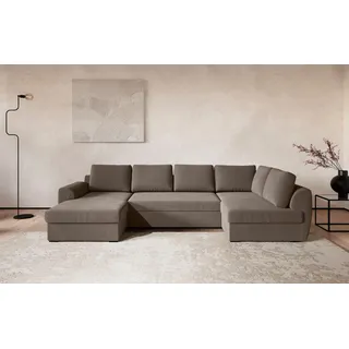 COTTA Wohnlandschaft "Drift U-Form" optional auch mit Schlaffunktion, Wellenunterfederung, taupe