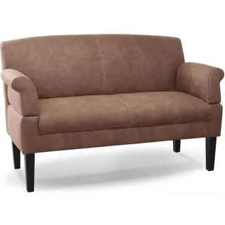 CAVADORE 2-Sitzer Küchensofa Malm, Sitzbank für Küche oder Esszimmer in Lederoptik, Inkl. Armteilverstellung, Federkern und moderner Kontrastnaht, 152 x 97 x 78, Mikrofaser: hellbraun