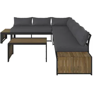 Ambia Garden Loungegarnitur , Grau, Anthrazit, Akaziefarben , Holz, Metall, Textil , Akazie , Füllung: Faserbällchen, Vlies,Baumwollfüllung, Vlies, Komfortschaum , Eckteil, L-Form , 311x246 cm , Gartenmöbel, Loungemöbel, Loungegarnituren