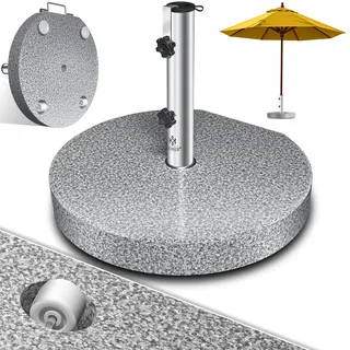 KESSER® Granit Sonnenschirmständer mit Edelstahlrohr, Hochwertiger Schirmständer Sockel 30KG - für Schirmstöcke bis 16-48 mm, Inkl. Transport Griff Garten Balkonschirmständer - Grau