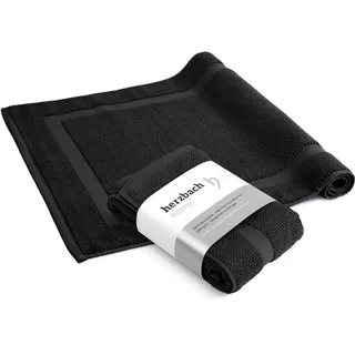 herzbach home Badvorleger 100% Baumwolle | Duschvorleger | 1.000 g/m2 | Saugfähig | Waschbar (Schwarz, 50 x 80 cm 2er Pack)