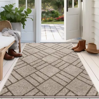 DOMUSTEX Eingangsteppich 86 x 150 cm, Waschbar Fußmatte, Schmutzfangmatte Innen, rutschfeste Fussmatte, Teppich für Flur, Badezimmer, Küche, Schlafzimmer