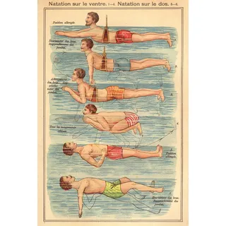 Close Up Natation Poster nach Friedrich Eduard Bilz | Anleitung zum Bauch- und Rückenschwimmen | 61 cm x 91,5 cm - Vintage Plakat