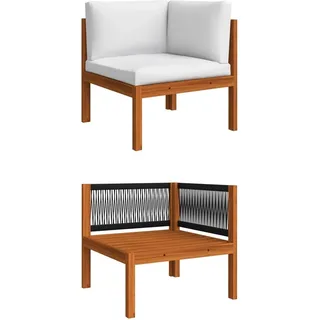 The Living Store Garten-Ecksofa mit Auflagen Massivholz Akazie - Weiß