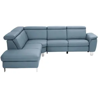 Cantus Ecksofa , Blau , Metall , Echtleder , Ottomane links, L-Form , 271x239 cm , Typenauswahl, Bettkasten erhältlich, Fußauswahl, Lederauswahl, Stoffauswahl, seitenverkehrt erhältlich, Hocker erhältlich, Rückenfutter , Wohnzimmer, Sofas & Couches, Wohnlandschaften, Ecksofas