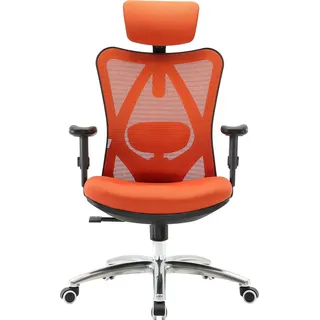 Bürostuhl HWC-J86, Schreibtischstuhl, ergonomisch, verstellbare Lordosenstütze 150kg belastbar ohne Fußstütze, orange - Orange