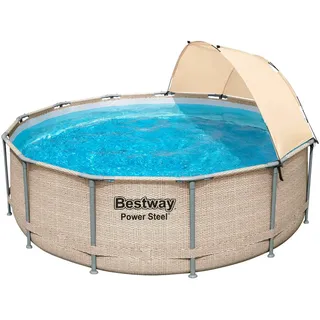 BESTWAY Power Steel Frame Pool Set 396 x 107 cm inkl. Filterpumpe Rattanoptik