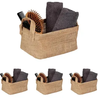 WENKO Aufbewahrungskorb Mod. Juna S, dekorativer Korb zur übersichtlichen Aufbewahrung von Accessoires wie z. B. Kleidung mit zwei praktischen Griffen, Außenmaterial 100% Jute, 20 x 15 x 15 cm, Braun