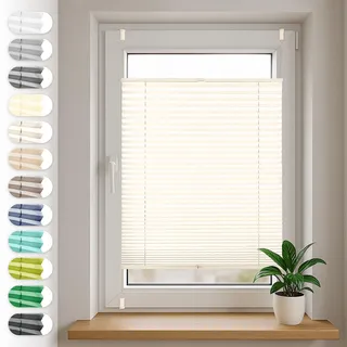 Sonello Plissee Klemmfix ohne Bohren 95cm x 140cm Hellcreme Plisseerollo | Klemmrollo, Sonnenschutz für Tür & Fenster, Blickdicht, Sichtschutz, Fensterrollo, Fertigplissee Rollo - einfache Montage