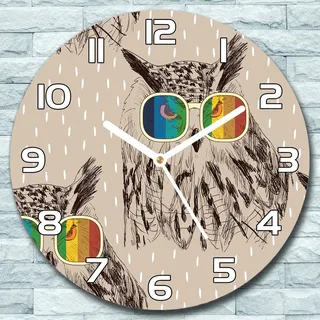 Wanduhr aus Glas Rund fi 30 Eulen mit Brille Quarz Deko Wohnzimmer Büro
