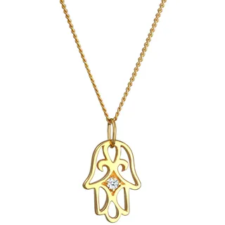 Elli DIAMONDS Halskette Damen Hamsa Motiv Filigran mit Diamant (0.03 ct.) aus 585 Gelbgold