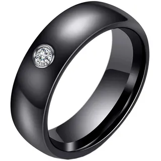 PAMTIER Damen 6mm Breite Ehering aus Keramik mit Zirkonia Schwarz Größe 60 (19.1)