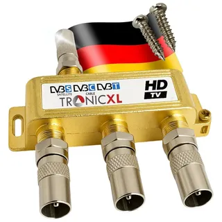 TronicXL 3fach BK CATV Breitband Kabel Verteiler 3-Fach TV Weiche für DVB-T Kabelfernsehen SAT Splitter DVBS DVBS2 DVBT DVBC Digital Full HD TV Antennenverteiler Kabelfernseh hd tauglich 3D 4K TV UKW