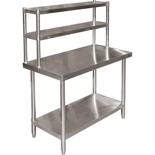 Wiltec Edelstahl Arbeitstisch 120x60x145cm Gastro Tisch mit zweistöckigem Regal und höhenverstellbaren Tischfüßen für die Küche