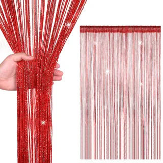 WedDecor Schnur Vorhänge Glitzer Fransen Panel Fliegengitter Zimmer Organizer Quaste Vorhang für Türen, Türöffnung, Windows, Wohnkultur, Ereignis Dekoration, (90cm x 200cm) - Rot, 90 x 200cm