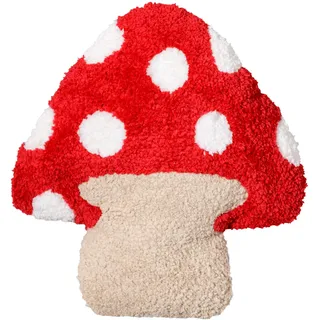 Baroni Home Dekokissen, Teddy-Effekt mit Füllung, Design Kissen für Sofa, Bett und Kinderzimmer, maschinenwaschbar 40 x 40 cm (Pilz)