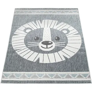 Paco Home Kinderteppich »Tweet 467« rechteckig 12 mm Höhe Flachgewebe, Hoch-Tief-Effekt, Motiv Löwe, In- und Outdoor geeignet, grau
