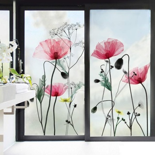 decalmile Wandtattoo Mohnblume Glasdekorfolie Blumen Fensteraufkleber Wohnzimmer Schlafzimmer Badezimmer Wanddeko