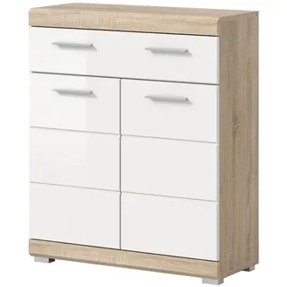 inn.furn Kommode Weiß Hochglanz und Eiche 74 x 88 cm, Mambo