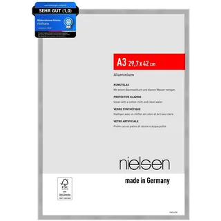 nielsen Bilderrahmen, 29,7 x 42 cm (A3), Aluminium, Silber matt, Posterrahmen zum Aufhängen im Hoch- & Querformat, bruchsicheres Kunstglas, Atlanta