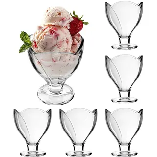 KADAX Dessertschalen mit Fuß, Eisgläser, Transparente Eisbecher, Eiscremegläser, Eisschalen, Dessertgläser für Eiscreme & Vorspeise & Desserts & Obst (Blumig 6 Stücke)