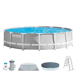 Intex Prisma Frame Pool Set 457 x 107 cm inkl. Filterpumpe, Leiter, Abdeckplatte, Bodenmatte