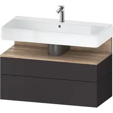 Duravit Qatego Waschtischunterbau, 1 Auszug und 1 Schublade, 990x470x590mm, Nische Eiche Mamoriert, QA4395055, Farbe: Graphit Supermatt/mit Nischenbeleuchtung