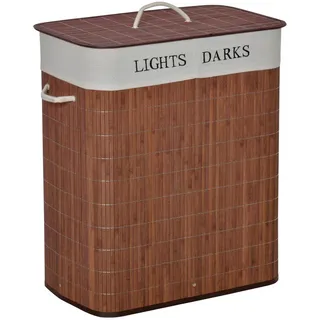 Homcom 100L Wäschekorb mit 3 Griffe Bambus Metall Braun Weiß 52 x 32 x 63 cm